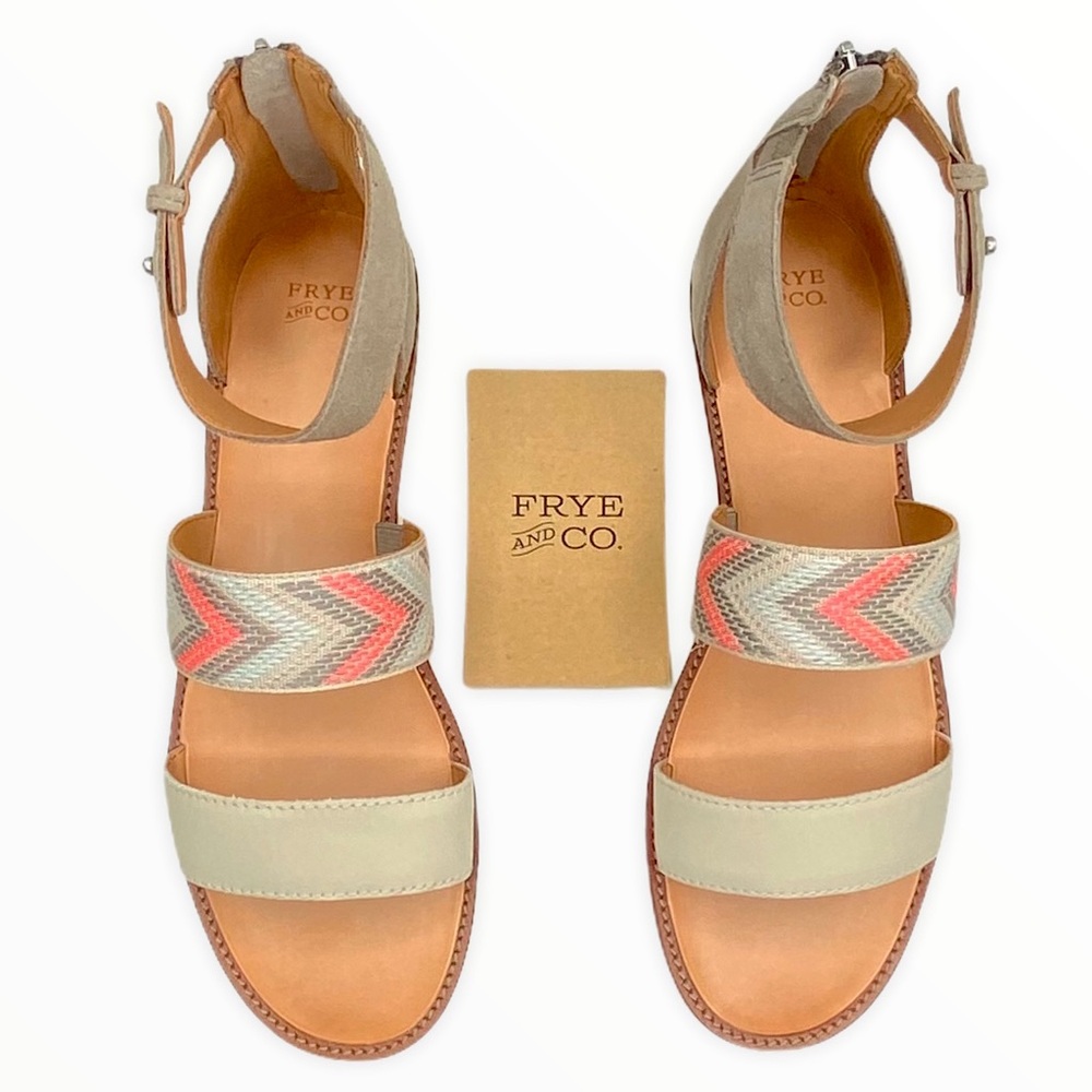 Frye Port 2 Boho Tan Woven Eclectic Festival Band Sandal Flat Peach Size 7.5